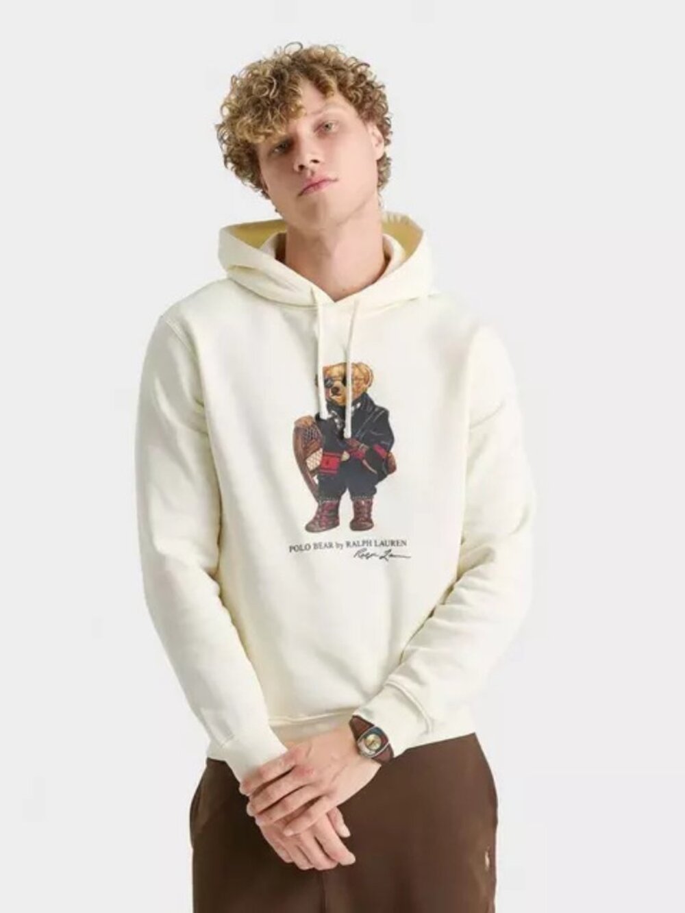 NWT Men's Polo Ralph Lauren Polo Bear Holiday Fleece Pullover Hoodie - Cream